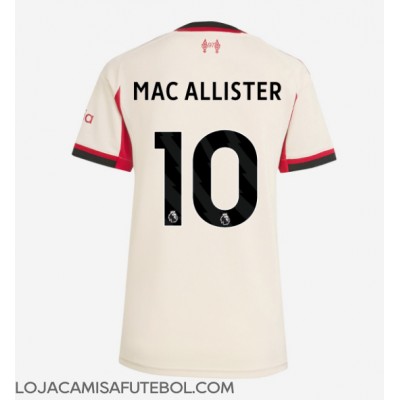 Camisa de Futebol Liverpool Alexis Mac Allister #10 Equipamento Secundário Mulheres 2025-26 Manga Curta Camisa de Futebol Liverpool Alexis Mac Allister #10 Equipamento Secundário Mulheres 2025-26 Manga Curta
